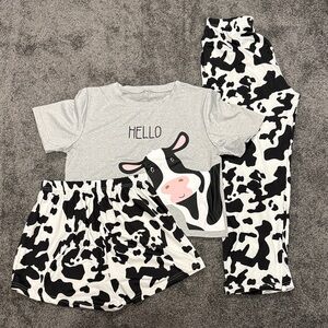 Kids Cow Print Pajama Set - Gray and Black